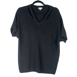 Westport Black V-Neck Classic Minimalist Knit Short Sleeve Sweater Size Large